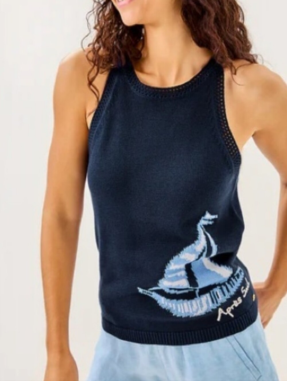 Lilly Pulitzer Emra Sweater Tank Low Tide Navy Apres Sail Jacquard Navy Knit